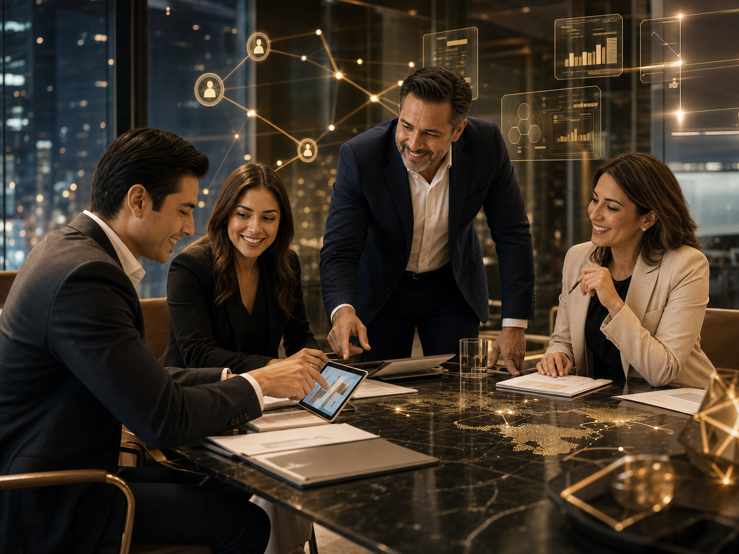 Mentores y emprendedores mexicanos colaborando profesionalmente