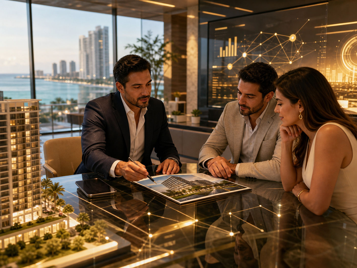 Asesor mexicano negociando inversión inmobiliaria premium